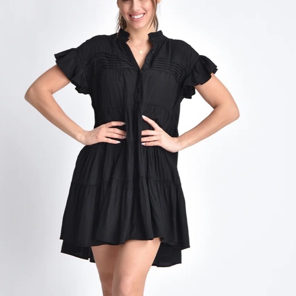Muche & Muchette Vera Shift Dress black Tiered Flowy Oversized One Size Women's - Picture 2 of 9
